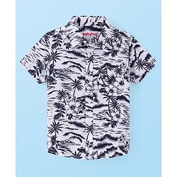 Babyhug Cotton  Woven Half Sleeves Beach Theme Printed Shirt - White