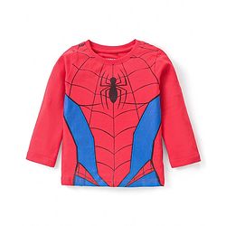 Babyhug Marvel Single Jersey Knit Full Sleeve Night Suit With Spiderman Graphics - Red