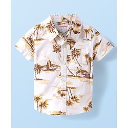 Babyhug Cotton Knit Half Sleeves Regular Collar Shirt Beach Theme Print - White