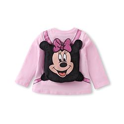 Babyhug Disney Single Jersey Knit Full Sleeves Top & Joggers Set With Minnie Mouse Graphics & Functional Bag Applique - Pink & Lavender