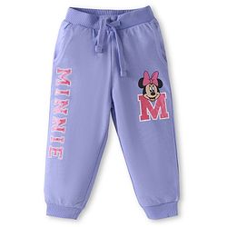 Babyhug Disney Single Jersey Knit Full Sleeves Top & Joggers Set With Minnie Mouse Graphics & Functional Bag Applique - Pink & Lavender