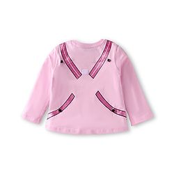 Babyhug Disney Single Jersey Knit Full Sleeves Top & Joggers Set With Minnie Mouse Graphics & Functional Bag Applique - Pink & Lavender