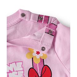 Babyhug Disney Single Jersey Knit Full Sleeves Top & Joggers Set With Minnie Mouse Graphics & Functional Bag Applique - Pink & Lavender