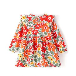 Babyhug Single Jersey Knit Full Sleeves Frock With Floral Print - Multicolor