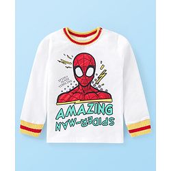 Babyhug Marvel Cotton Knit Full Sleeves T-Shirt & Joggers Set With Spider Man Graphics - White & Yellow