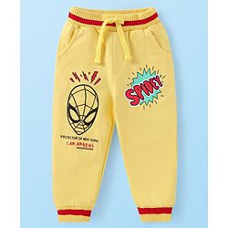 Babyhug Marvel Cotton Knit Full Sleeves T-Shirt & Joggers Set With Spider Man Graphics - White & Yellow
