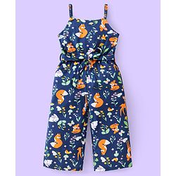 Babyhug Single Jersey Knit Deer Print Jumpsuit with Full Sleeves Inner Top - Navy Blue & White