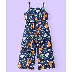 Babyhug Single Jersey Knit Deer Print Jumpsuit with Full Sleeves Inner Top - Navy Blue & White