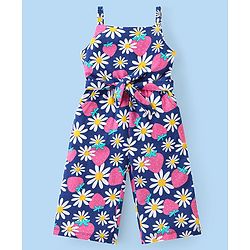 Babyhug Single Jersey Knit Floral Printed Jumpsuit with Full Sleeves Top - Pink & Blue