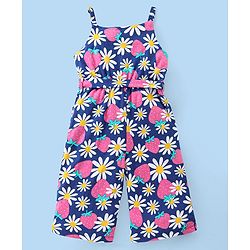 Babyhug Single Jersey Knit Floral Printed Jumpsuit with Full Sleeves Top - Pink & Blue