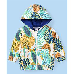 Babyhug Terry Knit Full Sleeves Tropical Theme & Text  Printed Hooded Sweatjacket & Lounge Pant with T-Shirt - Navy Blue