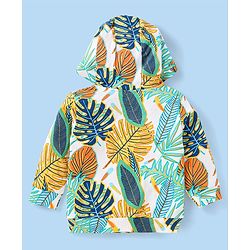 Babyhug Terry Knit Full Sleeves Tropical Theme & Text  Printed Hooded Sweatjacket & Lounge Pant with T-Shirt - Navy Blue