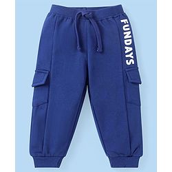 Babyhug Terry Knit Full Sleeves Tropical Theme & Text  Printed Hooded Sweatjacket & Lounge Pant with T-Shirt - Navy Blue