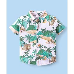 Babyhug Cotton Knit Half Sleeves Shirt & Shorts Co-Ord Set With Tropical Island Print - Multicolor