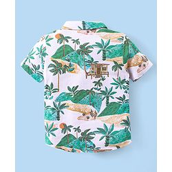 Babyhug Cotton Knit Half Sleeves Shirt & Shorts Co-Ord Set With Tropical Island Print - Multicolor