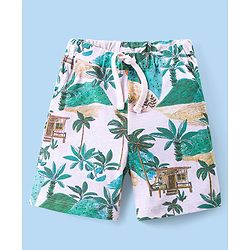 Babyhug Cotton Knit Half Sleeves Shirt & Shorts Co-Ord Set With Tropical Island Print - Multicolor