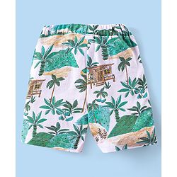 Babyhug Cotton Knit Half Sleeves Shirt & Shorts Co-Ord Set With Tropical Island Print - Multicolor