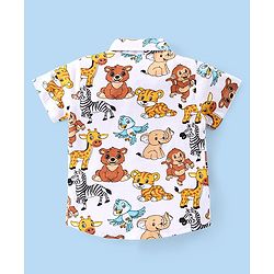 Babyhug Single Jersey Knit Half Sleeves Shirt & Shorts Co-Ord Set With Animals Print - Off White & Yellow