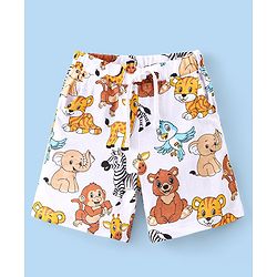 Babyhug Single Jersey Knit Half Sleeves Shirt & Shorts Co-Ord Set With Animals Print - Off White & Yellow