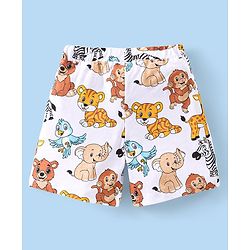 Babyhug Single Jersey Knit Half Sleeves Shirt & Shorts Co-Ord Set With Animals Print - Off White & Yellow