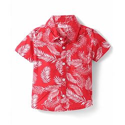 Babyhug Cotton Woven Half Sleeves Shirt With Leaves Print - Red