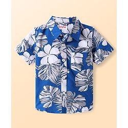 Babyhug Cotton Woven Half Sleeves Shirt with Floral Print - Blue