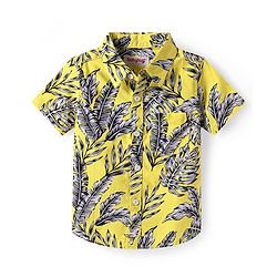 Babyhug Cotton Knit Half Sleeves Shirt with Leaves Print - Yellow
