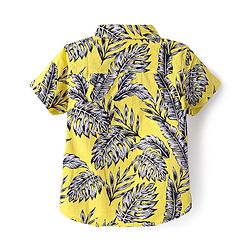 Babyhug Cotton Knit Half Sleeves Shirt with Leaves Print - Yellow