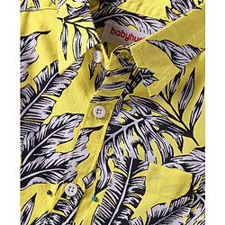 Babyhug Cotton Knit Half Sleeves Shirt with Leaves Print - Yellow