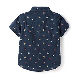 Babyhug Cotton Knit Half Sleeves Shirt with Vehicle Print - Navy Blue