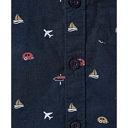 Babyhug Cotton Knit Half Sleeves Shirt with Vehicle Print - Navy Blue