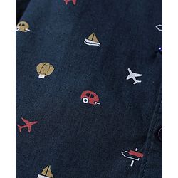 Babyhug Cotton Knit Half Sleeves Shirt with Vehicle Print - Navy Blue