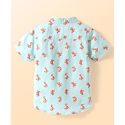 Babyhug Cotton Woven Half Sleeves Mandarin Collar Tiger Printed Shirt - Light Blue