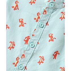Babyhug Cotton Woven Half Sleeves Mandarin Collar Tiger Printed Shirt - Light Blue