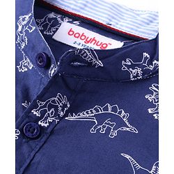 Babyhug Cotton Woven Half Sleeves Dino Printed Shirt -Navy