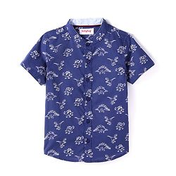 Babyhug Cotton Woven Half Sleeves Dino Printed Shirt -Navy