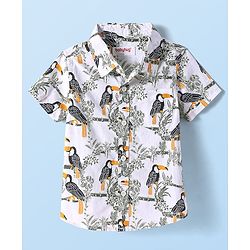 Babyhug Cotton Knit Half Sleeves Shirt with Bird Print -  White