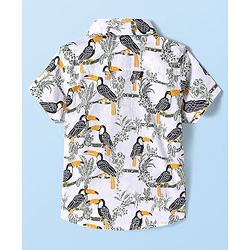 Babyhug Cotton Knit Half Sleeves Shirt with Bird Print -  White