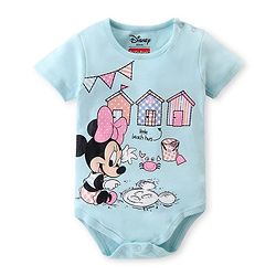 Babyhug Disney Interlock Knit Half Sleeves Onesies & Skirt with Minnie Mouse Graphics & Polka Dot Print  - Blue & Pink