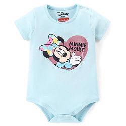 Babyhug Disney Interlock Knit Half Sleeve Minnie Mouse Graphic Onesies with Polka Dot Print Skirt - Blue