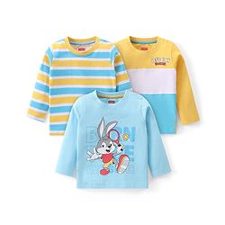Babyhug Cotton Knit Full Sleeves T-Shirts With Bunny Print Pack of 3 - Blue & Yellow