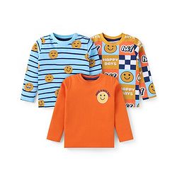Babyhug Cotton Knit Full Sleeves T-Shirts with Stripes &  Graphics Pack of 3 - Blue & Orange