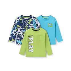 Babyhug Cotton Knit Full Sleeves T-Shirts with Text Print & Football Graphics Pack of 3 - Blue & Light Green