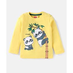 Babyhug Cotton Knit Full Sleeves Striped & Panda Printed T-Shirts Pack of 3 - Green Yellow & Blue