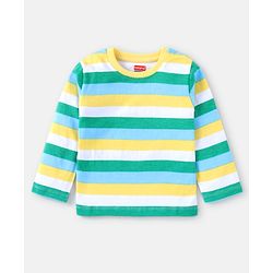 Babyhug Cotton Knit Full Sleeves Striped & Panda Printed T-Shirts Pack of 3 - Green Yellow & Blue