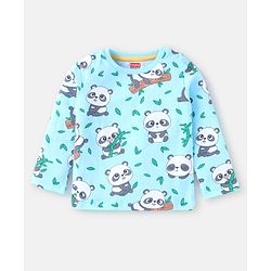 Babyhug Cotton Knit Full Sleeves Striped & Panda Printed T-Shirts Pack of 3 - Green Yellow & Blue