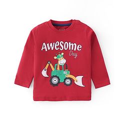 Babyhug Cotton Knit Full Sleeves T-Shirts With Giraffe & Construction Vehicles Print Pack Of 3 - Multicolor