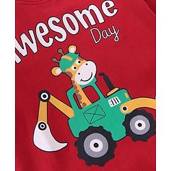 Babyhug Cotton Knit Full Sleeves T-Shirts With Giraffe & Construction Vehicles Print Pack Of 3 - Multicolor