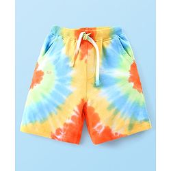 Babyhug Cotton Knit Half Sleeves Striped T-Shirt & Tie-Dye Shorts Set - White