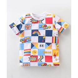 Babyhug Cotton Knit Half Sleeves T-Shirt & Shorts Co-Ord Set With Text & Teddy Print - Off White